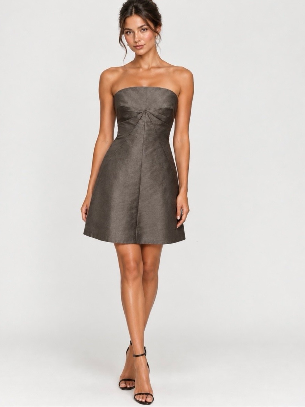 J CREW Y2K Cocktail Silk Strapless Dress Metallic Taupe Tulle Glam Formal